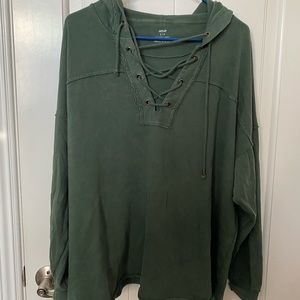 AERIE dark green over throw sweater